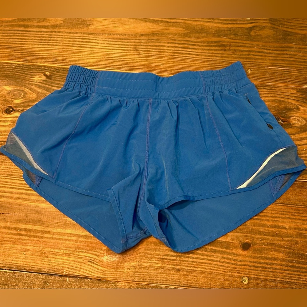 Low Rise Blue Athletic Shorts With Lululemon Logo